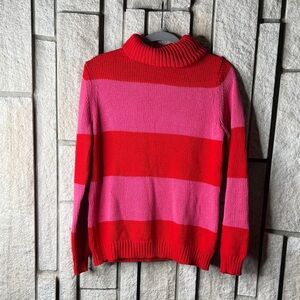 Isaac Mizrahi Red and Pink Striped Turtleneck Sweater